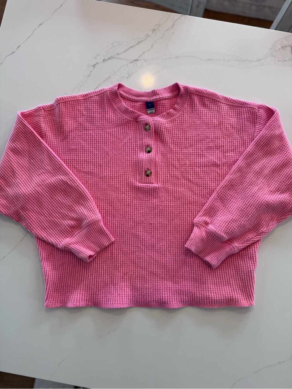 Old Navy Pink Waffle Henley Long Sleeve Top
